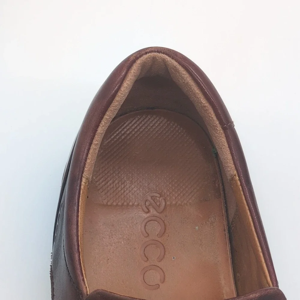 Ecco Shoes Mens Brown EUR 44 Leather Loafers Elastic Insets‎ Walking Comfort